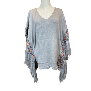 JOHNNY WAS Love SZ Small Aztec Western BOHO Cottage-core Boxy Tunic Top w/Fringe